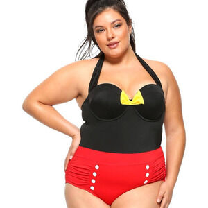 New Torrid 4 (4X 26) Disney Mickey Mouse‎ One Piece Underwire Halter Swimsuit